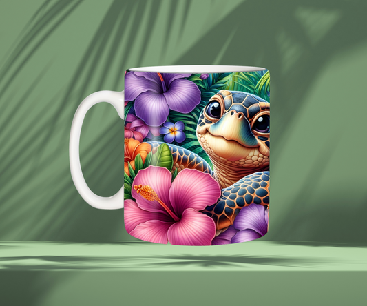 Tasse fleurie et tortue 🐢