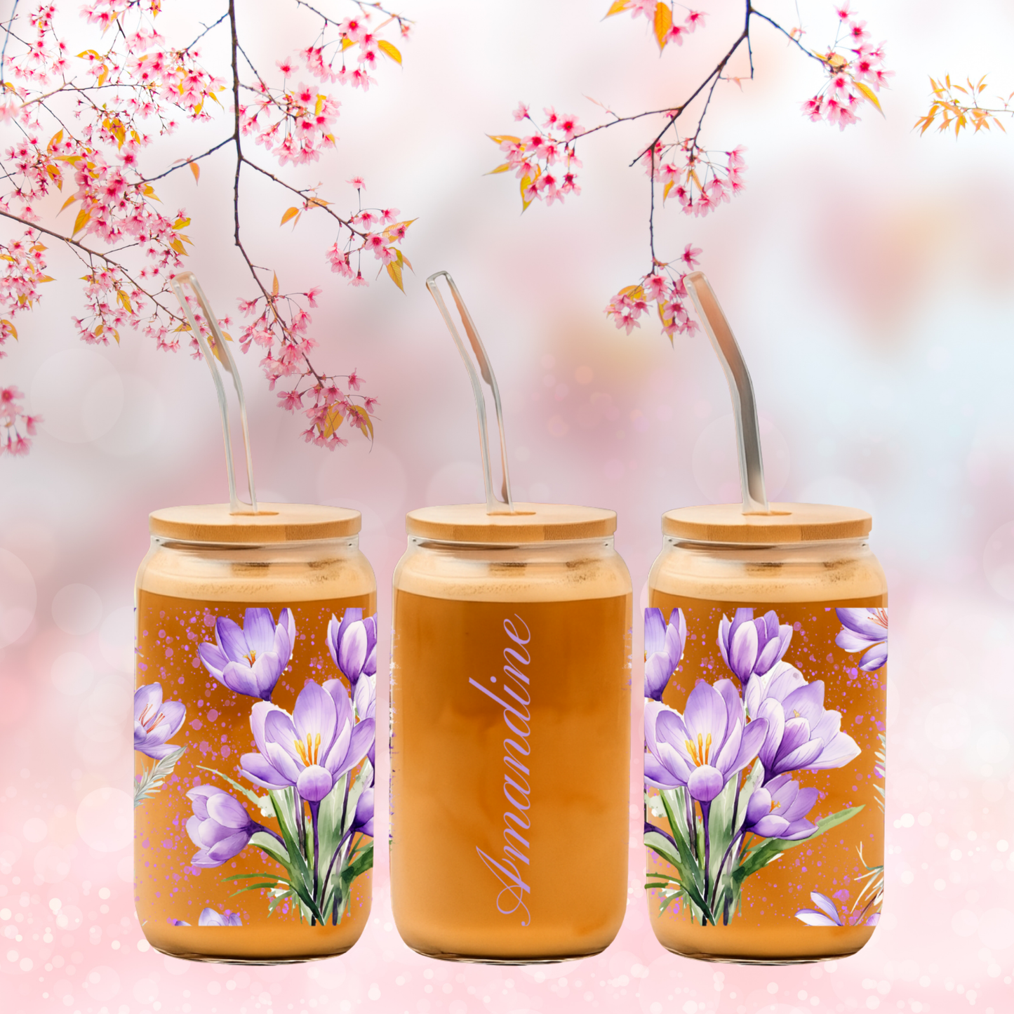 Magnifiques verre fleurs violettes & prénom 🌷