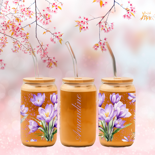 Magnifiques verre fleurs violettes & prénom 🌷