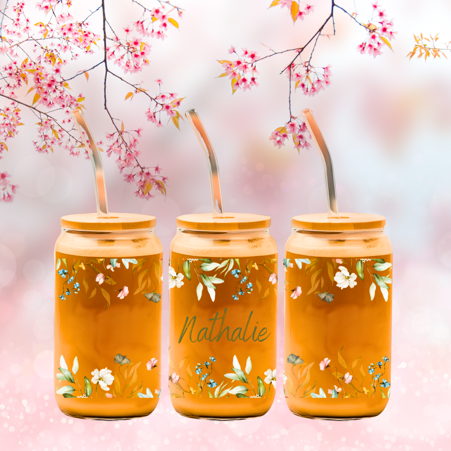 Verre à fleurs, feuillage & prénom 💐