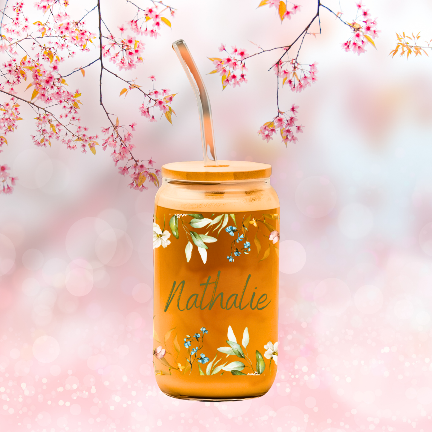 Verre à fleurs, feuillage & prénom 💐