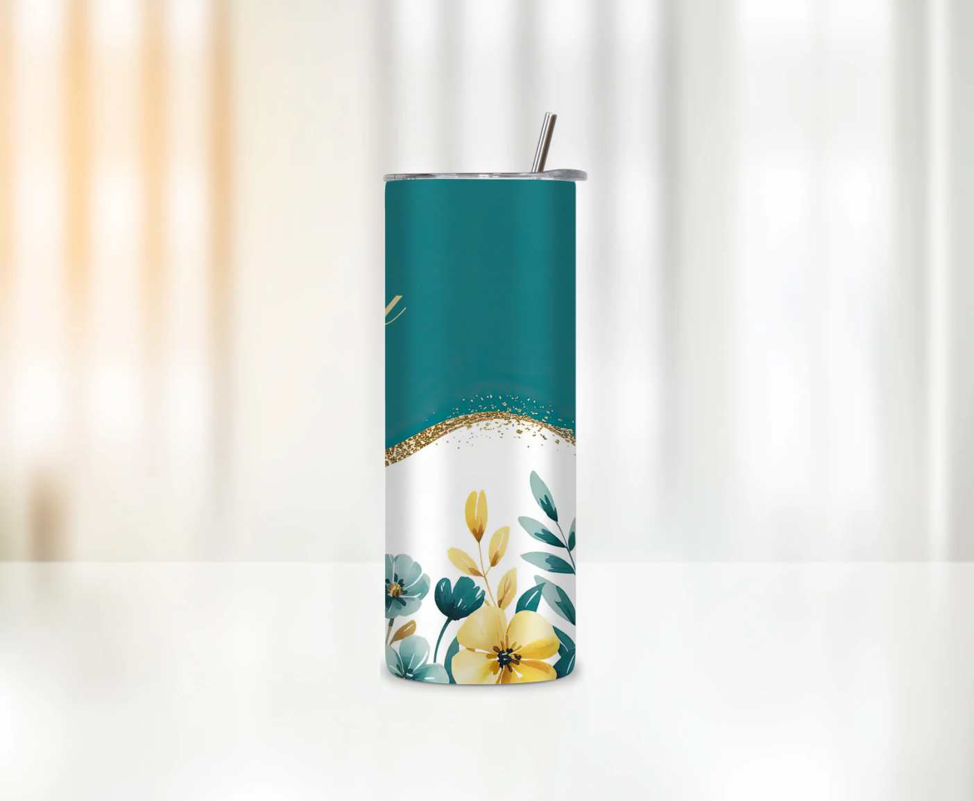 Fleurs bleues, paillettes & prénom 💐