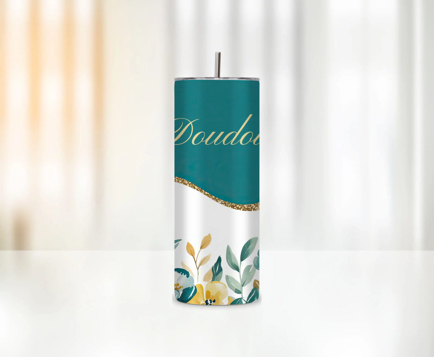 Fleurs bleues, paillettes & prénom 💐