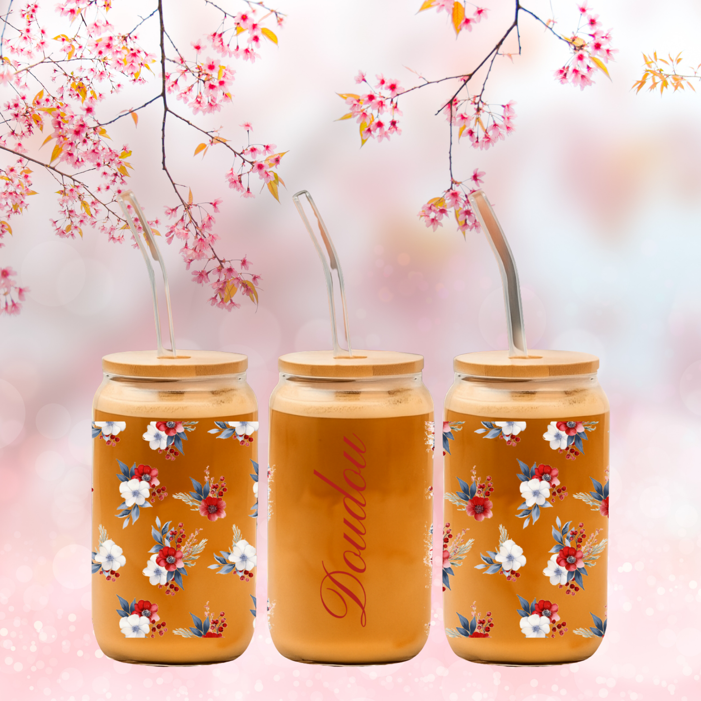 Un verre à fleurs rouge, blanche & prénom 🌹